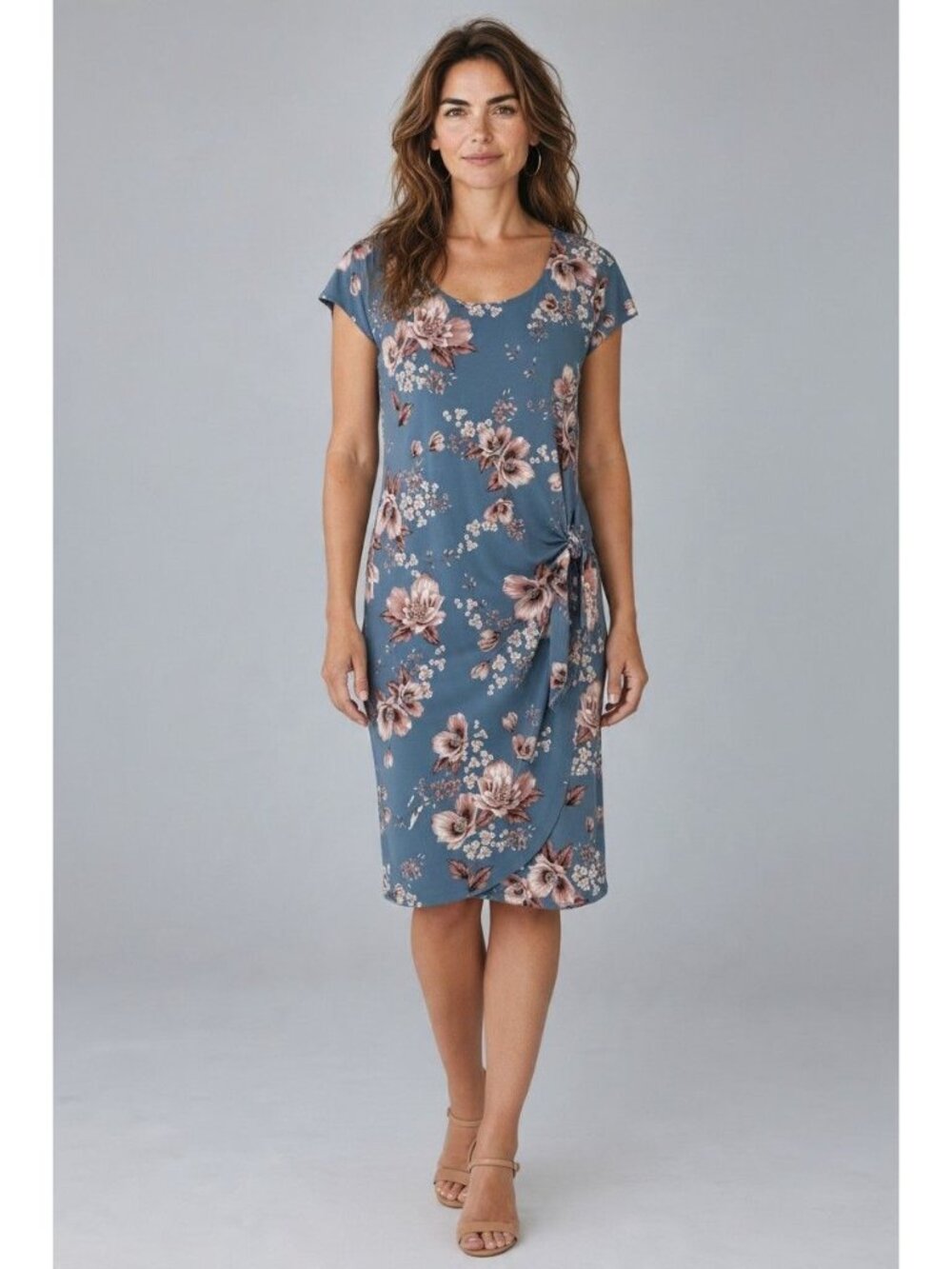 Connected Apparel Floral Print Side Tie Sheath Dress Size 14 Stretch Wedding